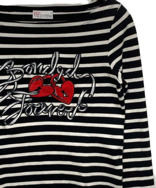 RED VALENTINO（レッドヴァレンティノ）RED VALENTINO (レッドヴァレンティノ) 刺繍ボーダーカットソー ブラック×ホワイト サイズ:Sの古着・服飾アイテム