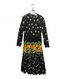 RED VALENTINO（レッドヴァレンティノ）の古着「フラワープリントプリーツワンピース」｜ブラック×イエロー
