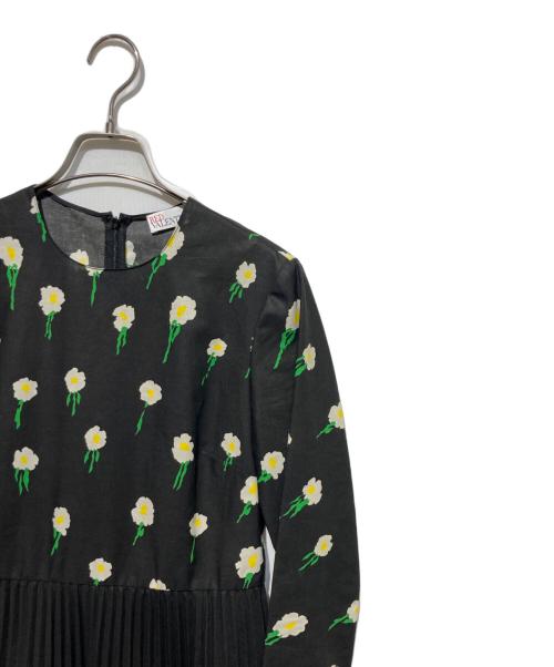RED VALENTINO（レッドヴァレンティノ）RED VALENTINO (レッドヴァレンティノ) フラワープリントプリーツワンピース ブラック×イエロー サイズ:38の古着・服飾アイテム