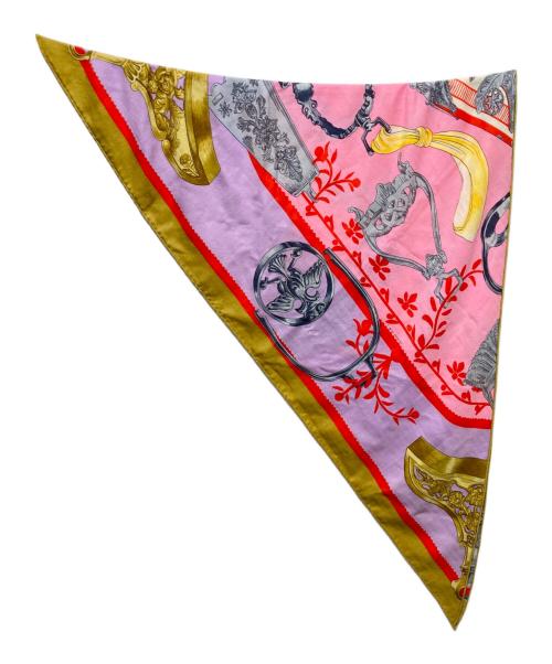 HERMES（エルメス）HERMES (エルメス) トライアングルジェアンカシミヤシルクスカーフ ブラウン×ピンクの古着・服飾アイテム