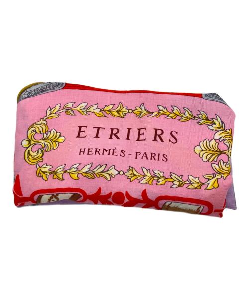 HERMES（エルメス）HERMES (エルメス) トライアングルジェアンカシミヤシルクスカーフ ブラウン×ピンクの古着・服飾アイテム