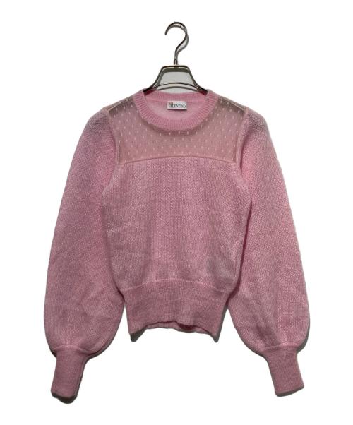RED VALENTINO（レッドヴァレンティノ）RED VALENTINO (レッドヴァレンティノ) シアー切替ニット ピンク サイズ:XSの古着・服飾アイテム