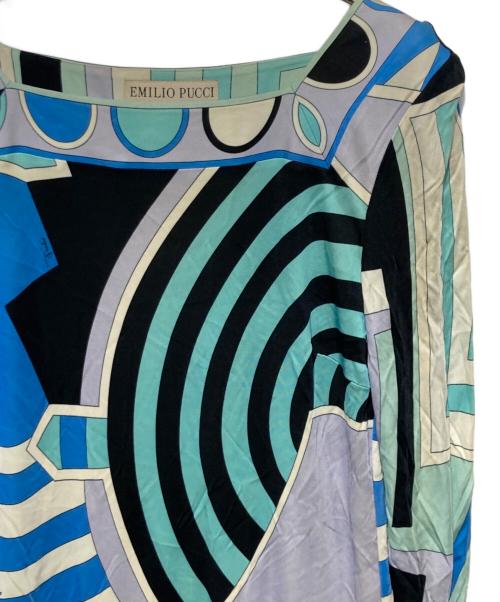 Emilio Pucci（エミリオ プッチ）Emilio Pucci (エミリオ プッチ) スクエアネックジャージーワンピース ブラック×ブルー サイズ:42の古着・服飾アイテム