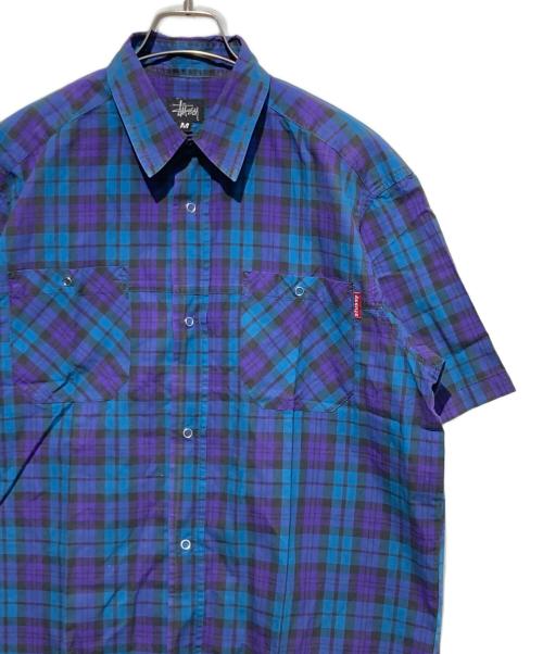 stussy（ステューシー）stussy (ステューシー) チェックシャツ パープル×ブルー サイズ:Mの古着・服飾アイテム