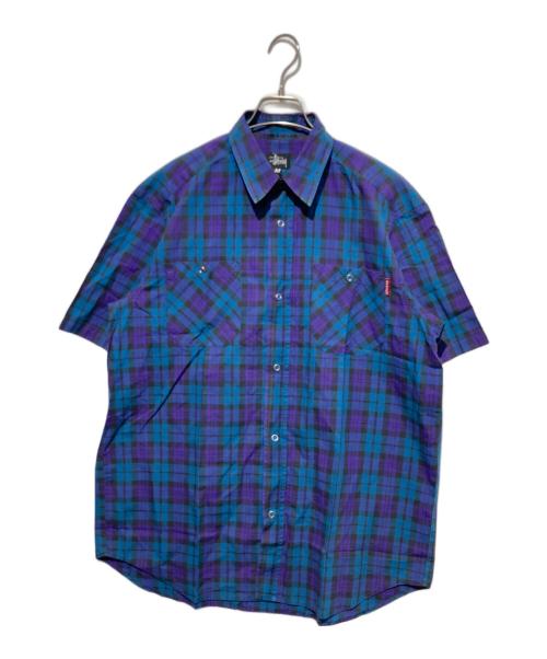 stussy（ステューシー）stussy (ステューシー) チェックシャツ パープル×ブルー サイズ:Mの古着・服飾アイテム
