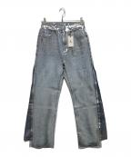 casaneカサネ）の古着「箔プリントフレアデニムパンツ」｜インディゴ