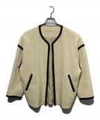 DES PRESデ プレ）の古着「ヘリンボーンジャカード ノーカラーショートコート」｜アイボリー×ブラック