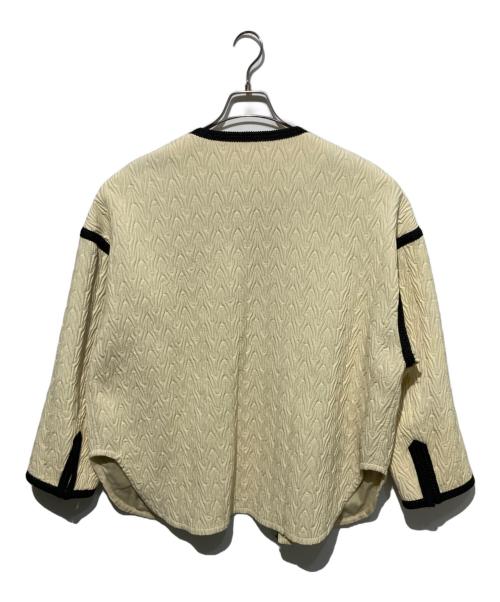 DES PRES（デ プレ）DES PRES (デ プレ) ヘリンボーンジャカード ノーカラーショートコート アイボリー×ブラック サイズ:36の古着・服飾アイテム