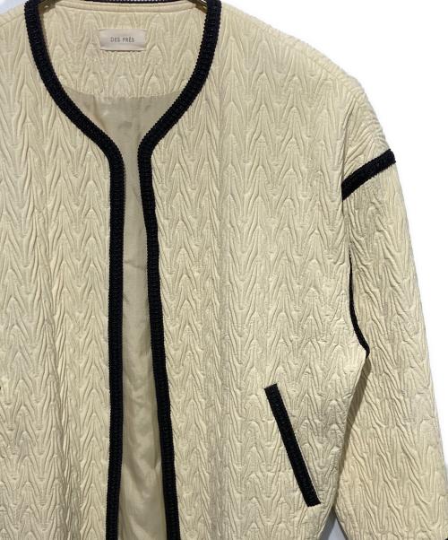 DES PRES（デ プレ）DES PRES (デ プレ) ヘリンボーンジャカード ノーカラーショートコート アイボリー×ブラック サイズ:36の古着・服飾アイテム
