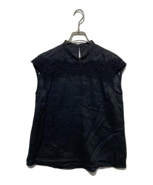 TOMORROW LAND collection（トゥモローランドコレクション）TOMORROW LAND collection (トゥモローランドコレクション) スワトーリネン スタンドネックブラウス ブラック サイズ:36の古着・服飾アイテム