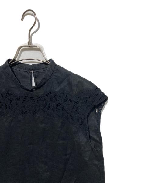 TOMORROW LAND collection（トゥモローランドコレクション）TOMORROW LAND collection (トゥモローランドコレクション) スワトーリネン スタンドネックブラウス ブラック サイズ:36の古着・服飾アイテム