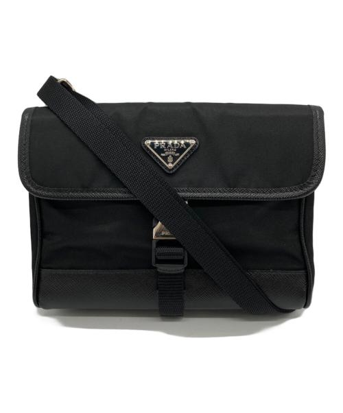 PRADA（プラダ）PRADA (プラダ) Re-Nylon サフィアーノレザースマートフォンケース ブラックの古着・服飾アイテム