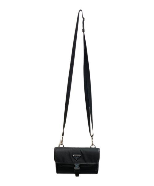 PRADA（プラダ）PRADA (プラダ) Re-Nylon サフィアーノレザースマートフォンケース ブラックの古着・服飾アイテム