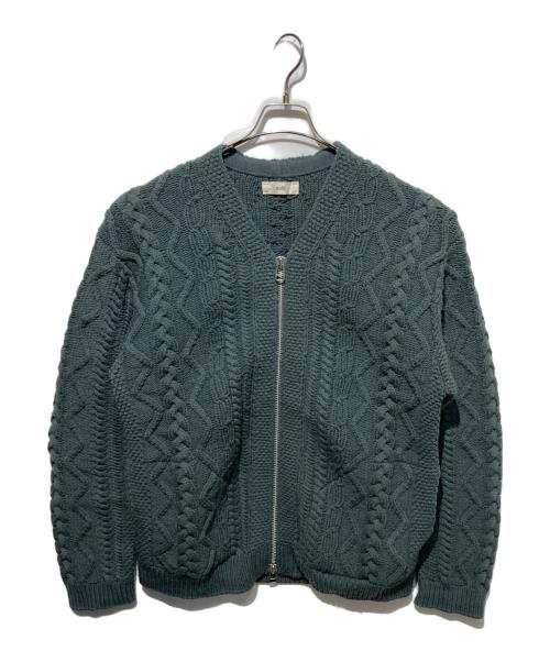 UNFIL（アンフィル）unfil (アンフィル) french merino cable-knit zip up cardigan グリーン サイズ:4の古着・服飾アイテム