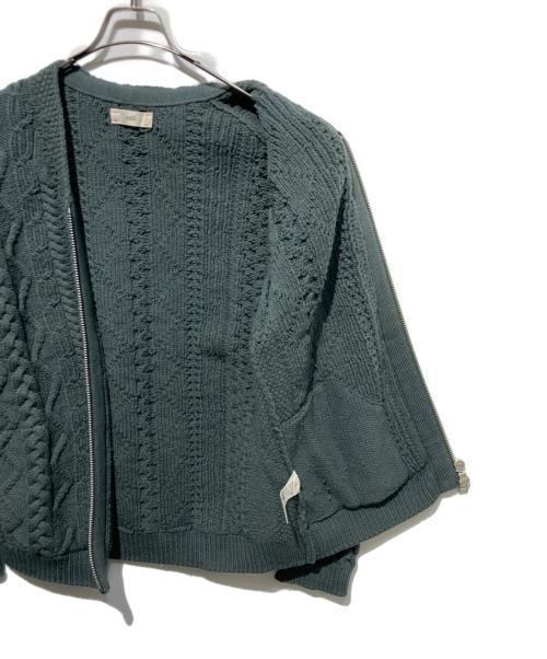 UNFIL（アンフィル）unfil (アンフィル) french merino cable-knit zip up cardigan グリーン サイズ:4の古着・服飾アイテム