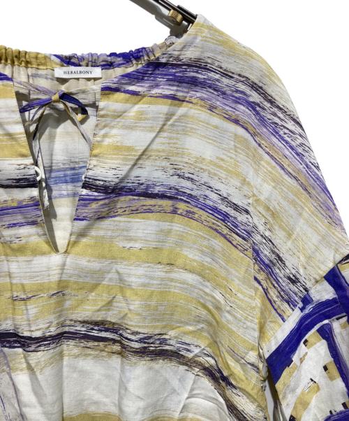 HERALBONY（ヘラルボニー）HERALBONY (ヘラルボニー) 「ももこ」リネンブラウス イエロー×パープル サイズ:FREEの古着・服飾アイテム