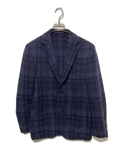 LARDINI（ラルディーニ）LARDINI (ラルディーニ) ウールチェックテーラードジャケット ネイビー サイズ:48の古着・服飾アイテム