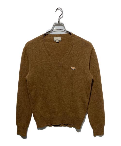 maison kitsune（メゾンキツネ）MAISON KITSUNE (メゾンキツネ) Vネックニット ブラウン サイズ:Sの古着・服飾アイテム