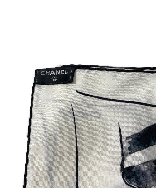 CHANEL（シャネル）CHANEL (シャネル) イラストデザイン大判スカーフ ブラック×ホワイトの古着・服飾アイテム
