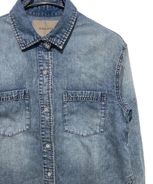 JUSGLITTY（ジャスグリッティー）JUSGLITTY (ジャスグリッティー) クロップドデニムシャツ ブルー サイズ:１の古着・服飾アイテム
