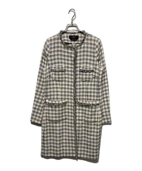 Max Mara WEEK END LINE（マックスマーラ ウイークエンドライン）Max Mara WEEK END LINE (マックスマーラ ウイークエンドライン) ツイードノーカラーコート ホワイト×ブラック サイズ:38の古着・服飾アイテム