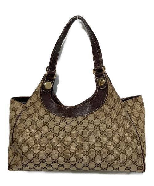 GUCCI（グッチ）GUCCI (グッチ) GGキャンバストートバッグ ブラウン×ベージュの古着・服飾アイテム
