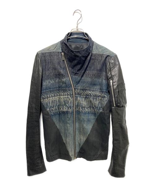 RICK OWENS（リックオウエンス）RICK OWENS (リックオウエンス) デニム切替レザージャケット インディゴ サイズ:Sの古着・服飾アイテム