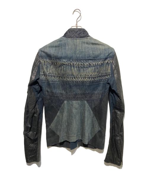 RICK OWENS（リックオウエンス）RICK OWENS (リックオウエンス) デニム切替レザージャケット インディゴ サイズ:Sの古着・服飾アイテム
