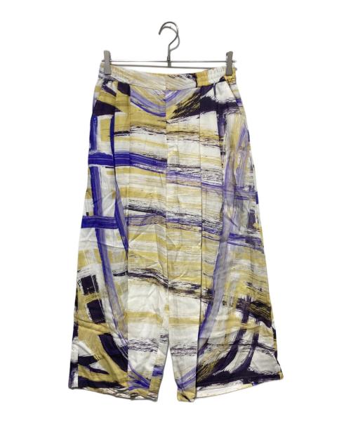 HERALBONY（ヘラルボニー）HERALBONY (ヘラルボニー) リネンワイドパンツ「ももこ」 イエロー×ホワイト サイズ:FREEの古着・服飾アイテム