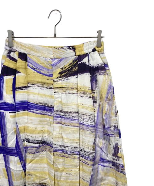 HERALBONY（ヘラルボニー）HERALBONY (ヘラルボニー) リネンワイドパンツ「ももこ」 イエロー×ホワイト サイズ:FREEの古着・服飾アイテム