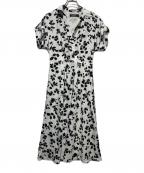 LAUREN RALPH LAURENローレンラルフローレン）の古着「24SS リーフプリントベルテッドクレープドレス」｜ホワイト×ブラック