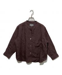 MARGARET HOWELL（マーガレットハウエル）の古着「リネンノーカラーシャツ」｜ブラウン