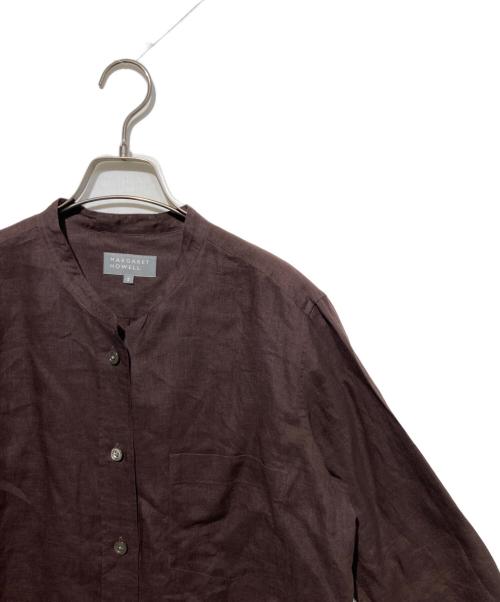 MARGARET HOWELL（マーガレットハウエル）MARGARET HOWELL (マーガレットハウエル) リネンノーカラーシャツ ブラウン サイズ:2の古着・服飾アイテム