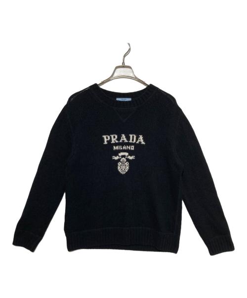 PRADA（プラダ）PRADA (プラダ) ウールカシミヤブレンドロゴニット ブラック サイズ:40の古着・服飾アイテム