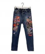 Hysteric Glamourヒステリックグラマー）の古着「REBEL ROCK柄 リバーシブルスウェットパンツ」｜ブルー×ブラック