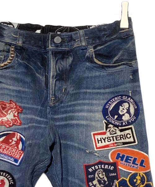 Hysteric Glamour（ヒステリックグラマー）Hysteric Glamour (ヒステリックグラマー) REBEL ROCK柄 リバーシブルスウェットパンツ ブルー×ブラック サイズ:FREEの古着・服飾アイテム