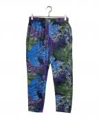 BANANATIMEバナナタイム）の古着「シルク TAPERED TROPICAL パンツ」｜パープル×ブルー