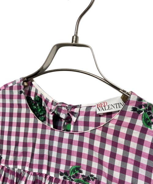 RED VALENTINO（レッドヴァレンティノ）RED VALENTINO (レッドヴァレンティノ) ギンガムブラウスワンピース レッド×ピンク サイズ:38の古着・服飾アイテム
