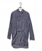 COMME des GARCONS HOMME PLUSコムデギャルソンオムプリュス）の古着「カットオフデザインストライプシャツ」｜ブルー×ホワイト