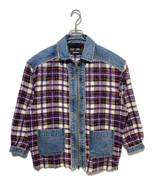 DIESEL（ディーゼル）DIESEL (ディーゼル) ツイード切替デニムジャケット ブルー×パープル サイズ:XXSの古着・服飾アイテム