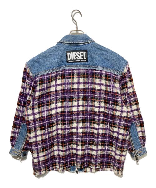 DIESEL（ディーゼル）DIESEL (ディーゼル) ツイード切替デニムジャケット ブルー×パープル サイズ:XXSの古着・服飾アイテム