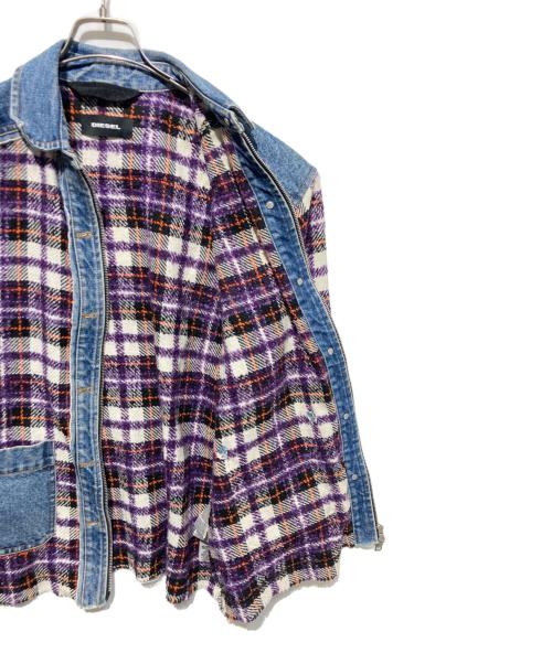 DIESEL（ディーゼル）DIESEL (ディーゼル) ツイード切替デニムジャケット ブルー×パープル サイズ:XXSの古着・服飾アイテム