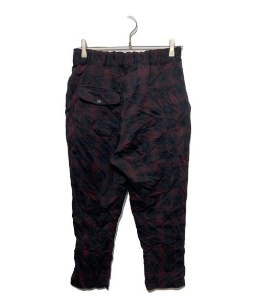 Y's（ワイズ）Y's (ワイズ) シワ加工ポリエステルチェックパンツ ブラック×レッド サイズ:2の古着・服飾アイテム