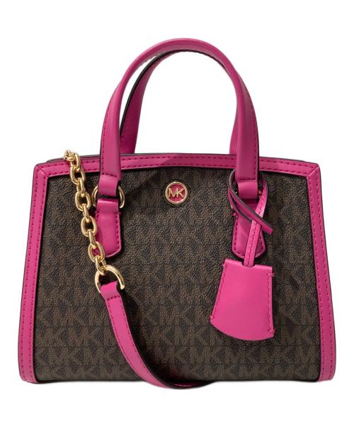 MICHAEL KORS（マイケル・コース）MICHAEL KORS (マイケル・コース) シグネチャーショルダーバッグ ブラウン×ピンクの古着・服飾アイテム