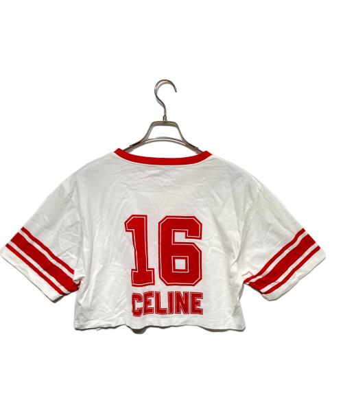 CELINE（セリーヌ）CELINE (セリーヌ) クロップドTシャツ ホワイト×レッド サイズ:Lの古着・服飾アイテム