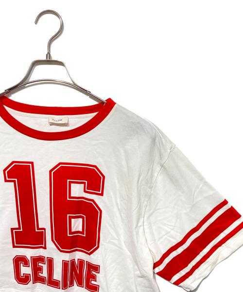 CELINE（セリーヌ）CELINE (セリーヌ) クロップドTシャツ ホワイト×レッド サイズ:Lの古着・服飾アイテム
