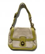 COACHコーチ）の古着「65th ターンロック ショルダーバッグ」｜アイボリー×グリーン
