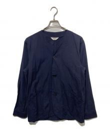 FIVE BROTHER（ファイブブラザー）の古着「リネンブレンドノーカラージャケット」｜ネイビー