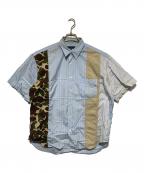 COMME des GARCONS HOMMEコムデギャルソン オム）の古着「カモ柄切替半袖ストライプシャツ」｜ブルー