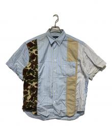 COMME des GARCONS HOMME（コムデギャルソン オム）の古着「カモ柄切替半袖ストライプシャツ」｜ブルー
